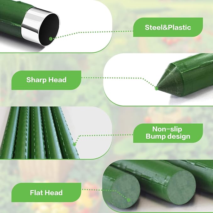 Garden Stakes 36 Inches Sturdy Green Plant Sticks 25 Pack, Metal Tomato Stakes Support, Yard Plant Support Cage for Potted Plants, Tomatoes, Trees, Cucumber, Fences, Beans (36 inch)