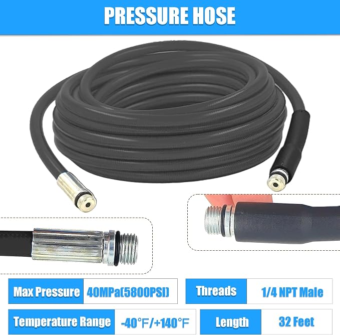 Dryer Vent Cleaner Kit: 32ft Pressure Hose + 1/4 Air Quick Connect + 2 Jetter Nozzle for Powerful Lint Removal, Fire Hazard Reduction & Energy Savings – Ideal for Cleaning Long Dryer Ducts
