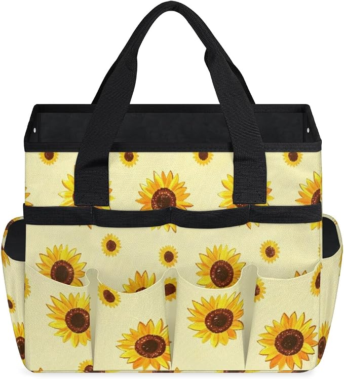 Sunflower Gardening Tool Bag,Heavy Duty Garden Tote Bag,Portable Oxford Gardening Storage Basket Organizer Handbag with Pockets Handle,Hand Tools Gifts for Outdoor Garden Lawn Yard