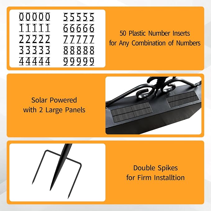 Metal Solar Address Signs for Yard with Warm White & Cold White - 50 Customizable (from 0 to 9) House Numbers for Outside, Weather-Resistant Lighted Address Plaque Outdoor, Illuminated LED Address Numbers Sign for Yard Home