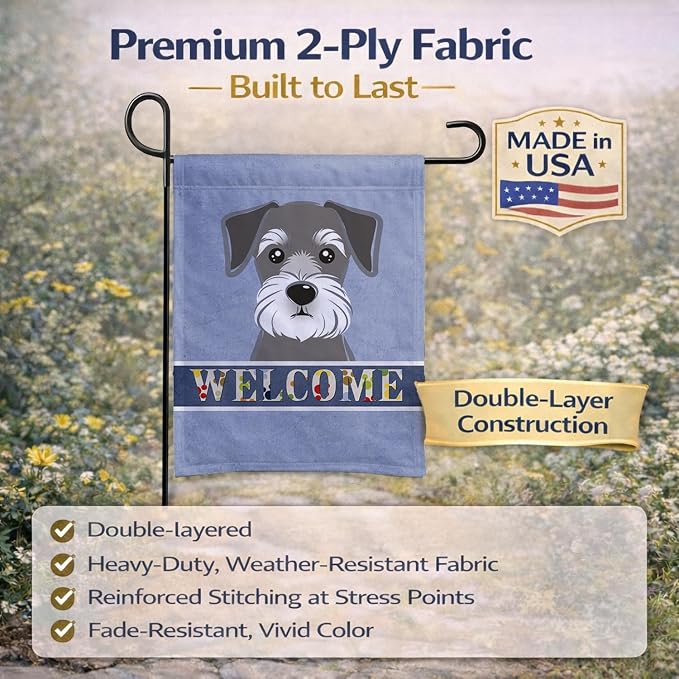 Caroline's Treasures BB1392GF Schnauzer Welcome Garden Flag, Blue Mailbox Flag Decorative Yard Flag Banner Outside Patio Artwork Yard Flower Beds, Garden Size, Multicolor