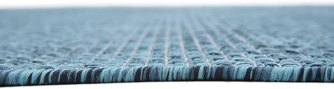 Unique Loom Collection Casual Transitional Solid Heathered Indoor/Outdoor Flatweave Area Rug (7' 1" x 10' Rectangle, Teal/Navy Blue)