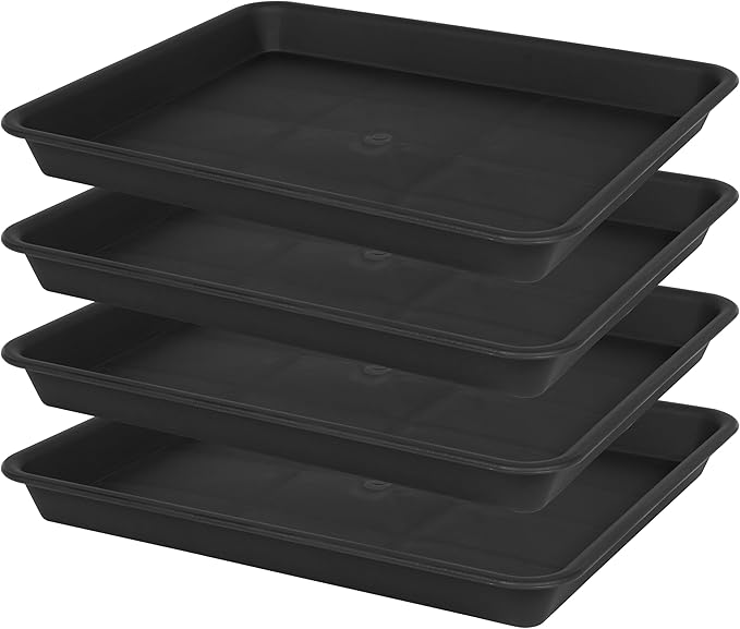 VUWEZ Plant Growing Trays 4 Pack, Plant Tray, 14.5"x11", Heavy Sturdy Plastic Plants Saucer, Seedling Starter Trays, Seed Starter Growing Tray (Black)
