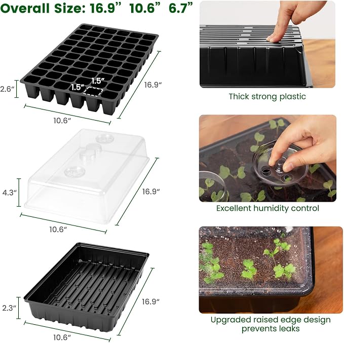 SOLIGT 60 Cell Seed Starter Kit with Grow Light and Heat Mat, Seed Starter Tray with Higher 4.3” Humidity Dome, Flexible Light Positioning for Seed Starting & Seedling Growth