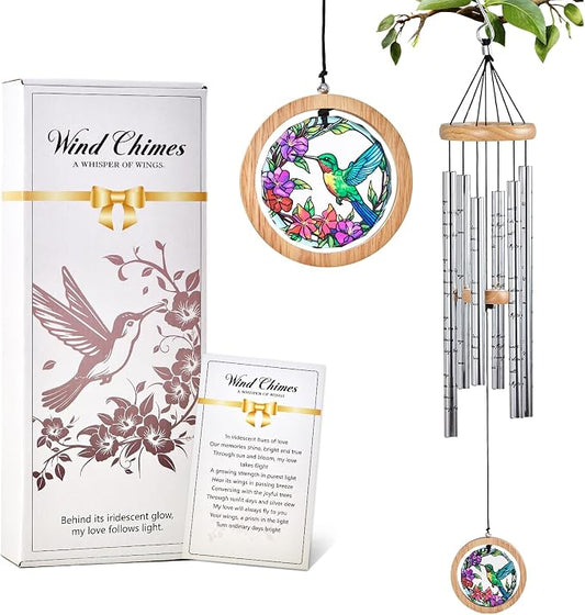 Sympathy Wind Chimes for Outside 34" Hummingbird Memorial Wind Chime Outdoor for Garden Porch Decor Hummingbird Memorial Sympathy Gift for Loss of Loved One Mom Dad Grandpa Grandma Friends