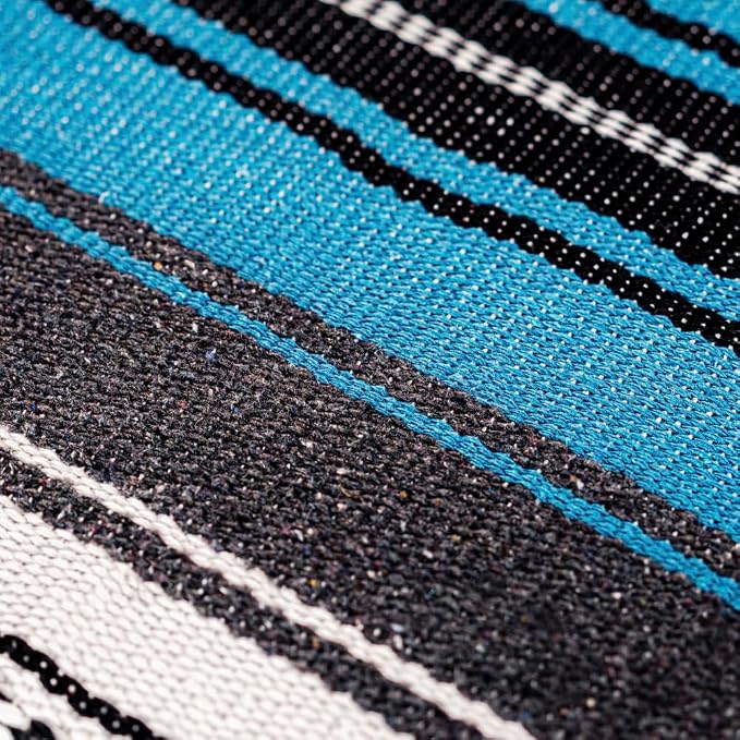 Airooglee 69" L x 51" W Large Mexican Blanket - Perfect for Yoga, Outdoor, Beach, Serape, Picnic, Camping - Woven Boho Home Decor - Blue