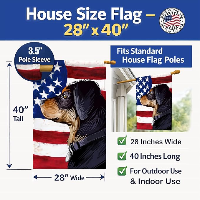 Caroline's Treasures CK6744CHF Transylvanian Hound American Flag House Flag Large Porch Sleeve Pole Decorative Outside Yard Banner Artwork Wall Hanging, Polyester, House Size, Multicolor