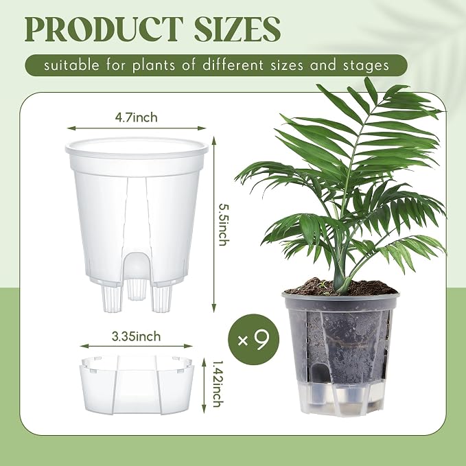 Wonderjune Self Watering Pots for Indoor Plants with Deep Reservoir and High Drainage Holes for Outdoor Plants and Flowers, Bare Root Planter(4.72'',Clear,9 Pcs)