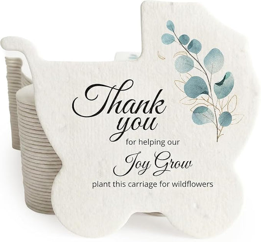 12pcs Green Carriage-Shaped Gift Tags with Wildflower Seeds - Writable Gift Wrap Tags for Baby Showers, Mother's Day Present, Party Favors, DIY Crafts, & Earth Day Decorations