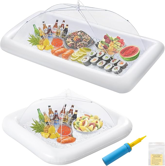 HBlife Inflatable Cooler & Mesh Food Cover Combo Set, Party Supplies for Buffet Food Drink Outside, 2 Inflatable Serving Bar, 2 Food Tents/Food Covers for Outdoors