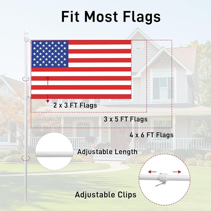 White House Flag Pole Kit, (2 Packs) 6 FT Stainless Steel Tangle Free Spinning Flagpoles with Two-Position Wall-Mounted Flag Pole Holder for 3x5 American Flags, Outside House Porch (No Flag)