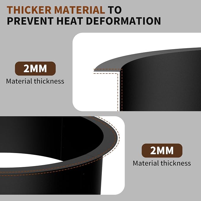 Fire Pit Ring Insert for Garden Patio Backyard | 36 Inch Smokeless Fire Pit Ring for Outside Fire Pit, Carbon Steel Firepit Rim Insert for DIY Fire Pits, Anti-Rust Coating