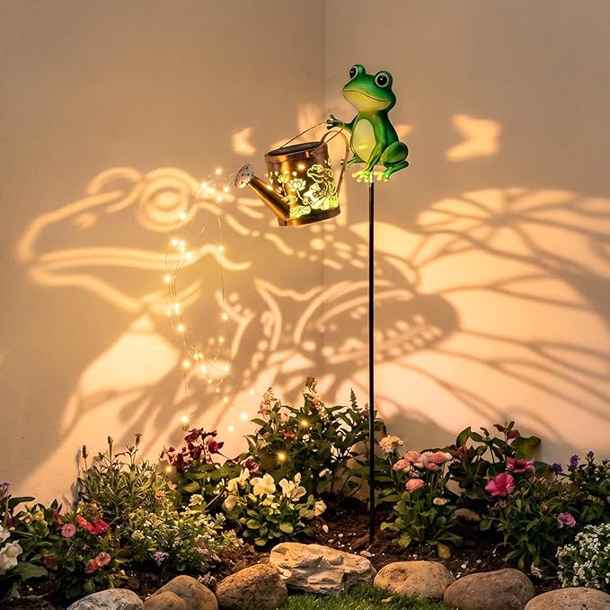 Solar Frog Garden Watering Can with Light, Outdoor Frog Ornament—A Gardening Gift for Women, Decor for Outdoor Patios, Yards, and Lawn Paths