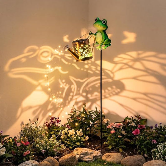 Solar Frog Garden Watering Can with Light, Outdoor Frog Ornament—A Gardening Gift for Women, Decor for Outdoor Patios, Yards, and Lawn Paths