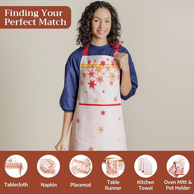 Maison d' Hermine Aprons for women with Pocket 100% Cotton (27.50"x31.50") | Adjustable Neck Strap & long ties Apron Men Chef Wedding Cooking Gardening Server Maid