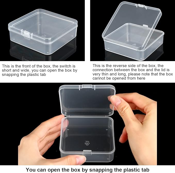 SATINIOR 100 Pcs Clear Plastic Beads Storage Containers Box Small Clear Boxes with Hinged Lid Plastic Arts Case Mini Square Crafts Storage Organizers for Small Items (3.3 x 3.3 x 1.1 Inch)
