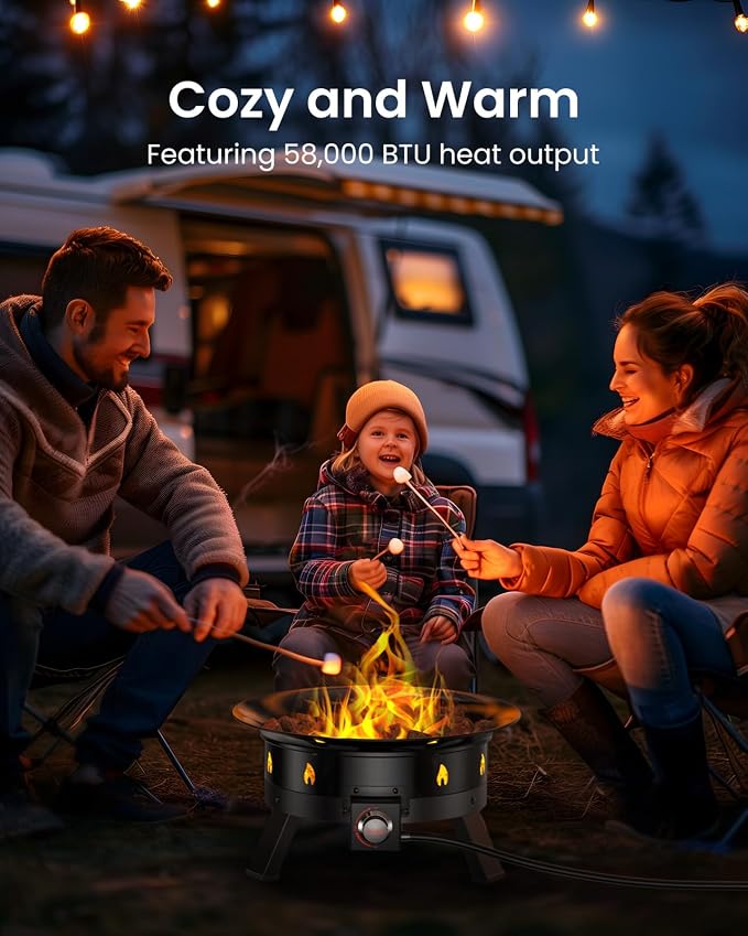 Ciays Propane Fire Pit 19 Inch, Gas Portable Large Fire Pit with Grill Grate, Folding Legs, Hose Hooks, Propane Tank Holder, Cover & Carry Strap, CSA Certified,Portable, 58,000 BTU