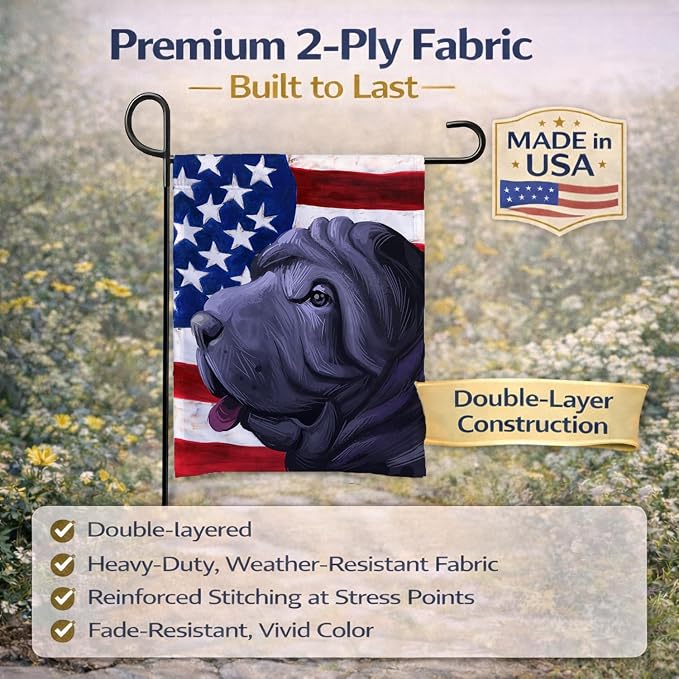 Caroline's Treasures CK6620GF Miniature Shar Pei Dog American Flag Garden Flag Mailbox Flag Decorative Yard Flag Banner Outside Patio Artwork Yard Flower Beds, Garden Size, Multicolor
