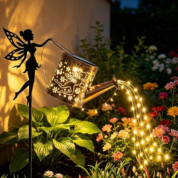 Solar Fairy Garden Watering Can Lights, Warm White LED String Lights, for Garden, Yard, and Lawn Outdoor Decoration
