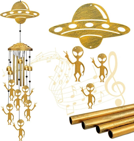 Alien Wind Chimes for Outside, Extraterrestrial UFO Windchimes Decor, Metal Saucerman Bell, UFOs & Aliens Wind Chime Yard Garden Decor Outdoor, Men/Women/Memorial/Housewarming/Birthday/Festival Gifts