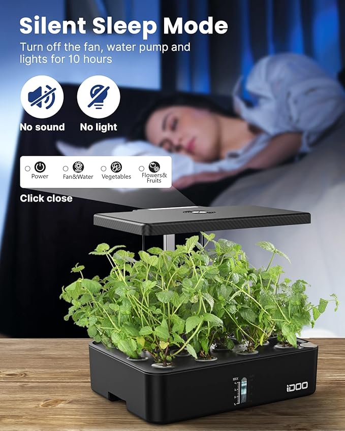 iDOO Indoor Garden Hydroponics Growing System for Growing Plants & Lettuce | Herb Garden with 12 Pods Plant Germination Kit, LED Grow Light, Adjustable Height, Auto-Timer, Hydrophonic Planter