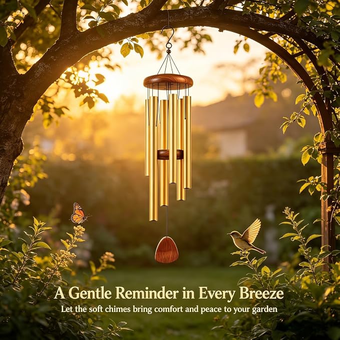 37 Inch Deep Tone Wind Chimes for Outside, Memorial Wind Chimes for Loss of Loved One, Large Gold Metal Wind Chimes for Garden Decor, Sympathy Gifts for Bereavement, Outdoor Chimes