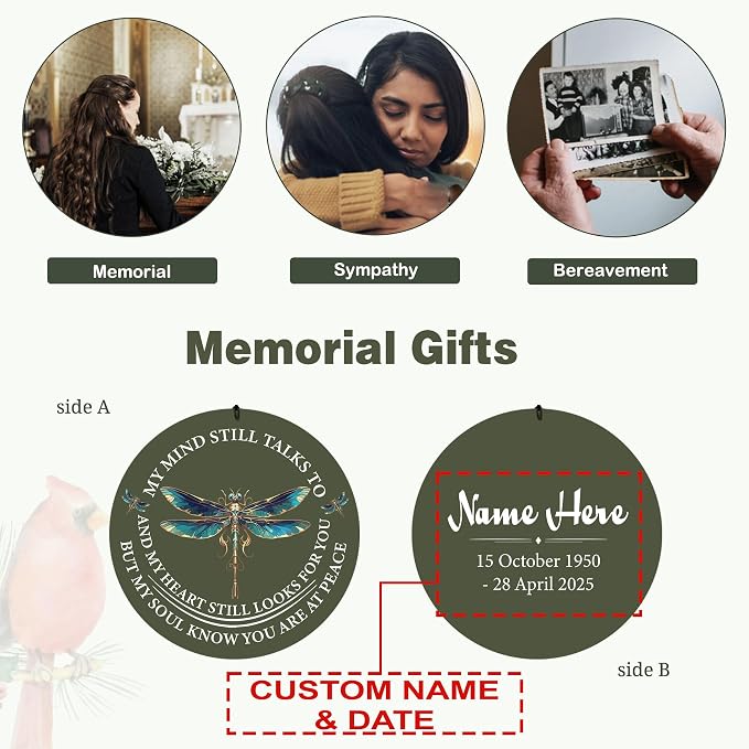 ASTARIN Personalized Wind Chimes, Memorial Wind Chimes, Dragonfly Custom Name Sympathy Gifts Windchime for Loss of Loved One, Condolences 30in/36in Wind Chime for Loss of Loved Ones(Produced in Texas)