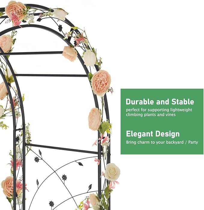 VINGLI Garden Arbor, Arch Archway for Wedding Ceremony Party, Steel Garden Trellis for Plant Climbing, Christmas Garden Decorations Pergola for Garden, Backyard, Lawn (Black, 83.9x55.1x22.8)