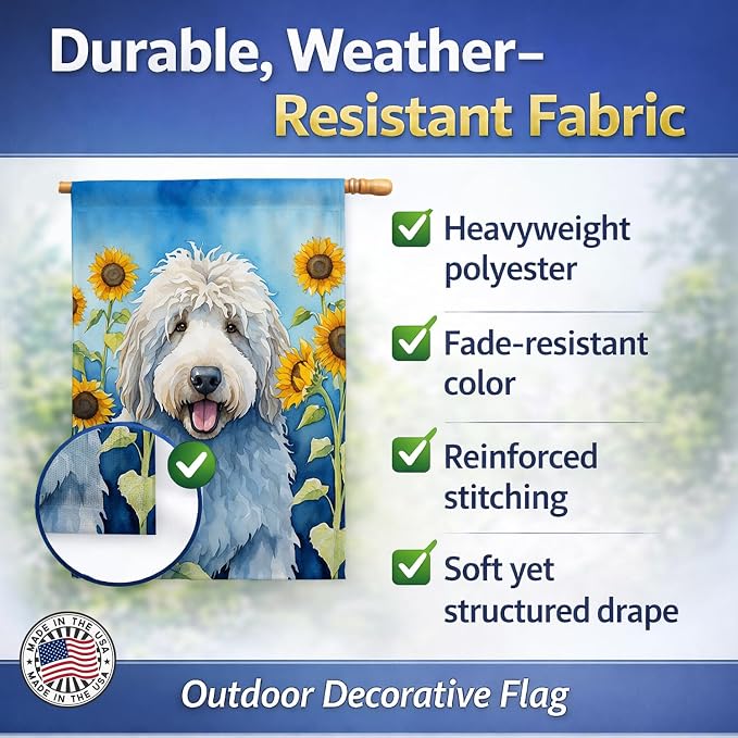 Caroline's Treasures DAC6107CHF Komondor in Sunflowers House Flag Large Porch Sleeve Pole Decorative Outside Yard Banner Artwork Wall Hanging, Polyester, House Size, Multicolor