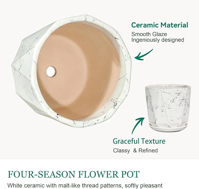 7.8 Inch Ceramic Plant Pot with Drainage Hole Mesh Net, Large Flower Pots for Indoor Plants with Saucer, Gardening Pots Outdoor
