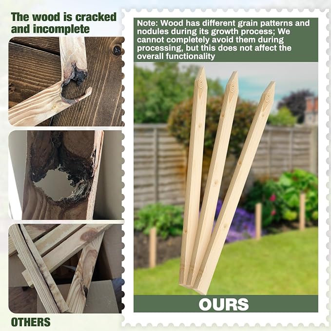 Colingmill 48 Pieces Wooden Garden Stakes 24 Inch Grade and Survey Stakes Wooden Garden and Sign Posts for Plant Support Silt Fence Yard Farm Survey Boundaries Baselines