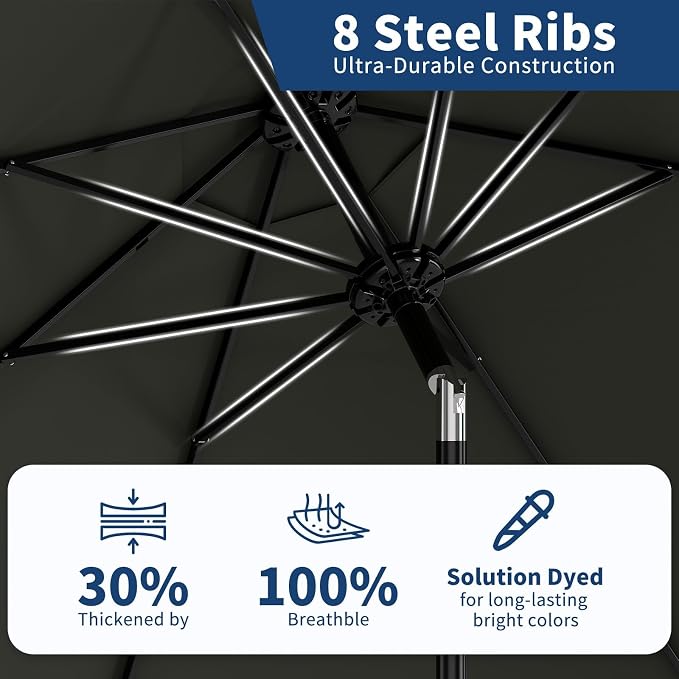 Garvee 10FT Patio Umbrella - Outdoor Table Umbrella with Smooth Crank Lift, Push Button Tilt and 8 Sturdy Ribs - Market Umbrella UV Protection Waterproof for Pool, Deck, Yard, Garden
