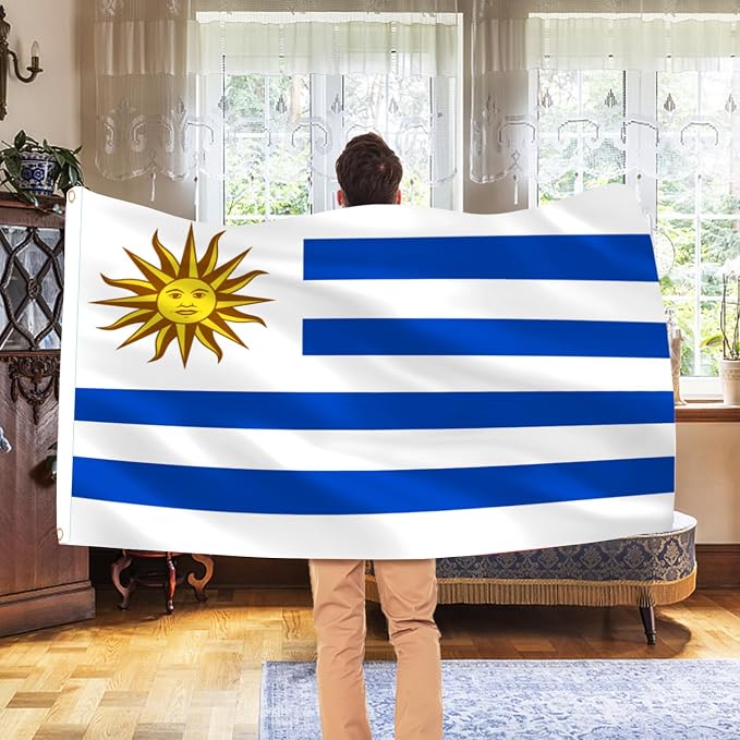 Ahfulife Uruguay Flag 3x5 Ft, 2 Pcs Large Uruguayan National Flags for Outdoor Indoor, Double Sided with Brass Eyelets for World Cup, Party, Garden, Bar, Street Decor