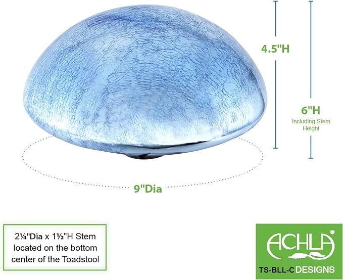 Achla Designs Glass Toadstool Mushroom Gazing Ball, Blue Lapis
