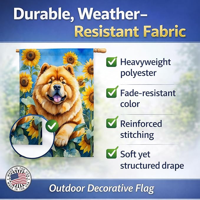 Caroline's Treasures DAC6055CHF Chow Chow in Sunflowers House Flag Large Porch Sleeve Pole Decorative Outside Yard Banner Artwork Wall Hanging, Polyester, House Size, Multicolor