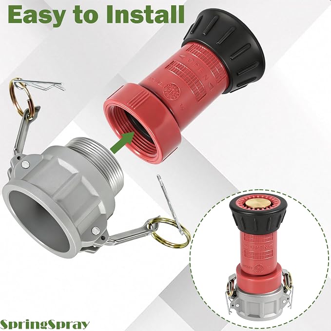 1-1/2" NPSH Aluminum Camlock Fitting Coupling With Heavy-Duty Industrial Fire Hose Nozzle Fire Equipment Constant Flow Fog Nozzle