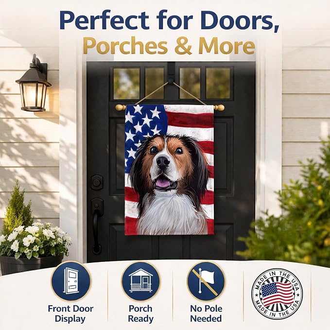Caroline's Treasures CK6595CHF Kooikerhondje American Flag House Flag Large Porch Sleeve Pole Decorative Outside Yard Banner Artwork Wall Hanging, Polyester, House Size, Multicolor