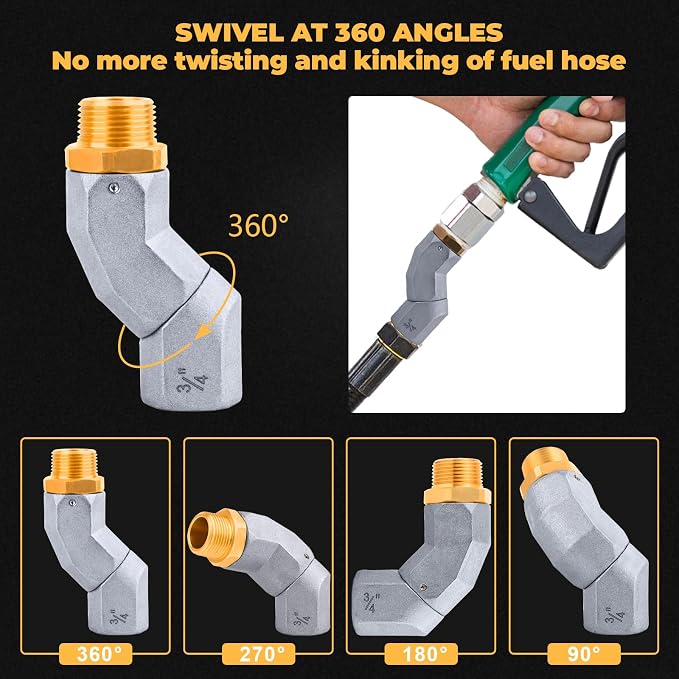 2PCS 3/4 Inch NPT Fuel Hose Swivel - Multi Plane 360° Rotating Connector for Fuel, Water, Diesel, Gasoline, Kerosene Transfer Pumps, Tanks, and Nozzles