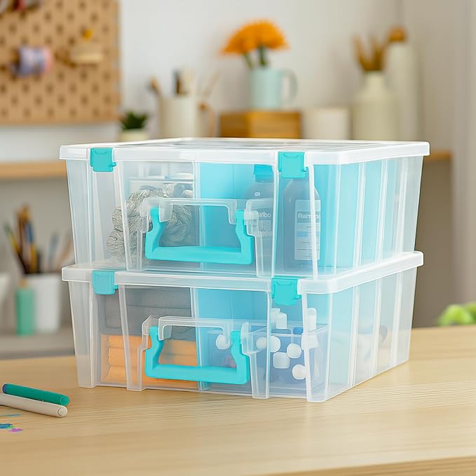 ArtBin Super Satchel Double Deep Compartment Box - Art Storage with 8 Removable Compartments, Smart Closure for Craft Supplies