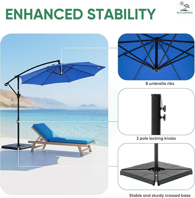 NEWBULIG 10FT Patio Umbrella, Offset Cantilever Outdoor Patio Table Umbrella, UV Protection, Fade Resistant Fabric, Easy Tilt Adjustment for Pool, Deck, Garden, Backyard, Red