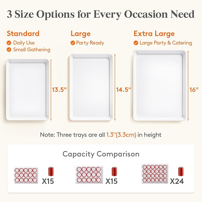 Lifewit 8 Pcs Large Serving Tray for Party, 15" x 10" Reusable Plastic Food Serving Platter for Dessert, Fruit, Cookies, Appetizers & Charcuterie, BPA-Free White Catering Trays for Buffets Display