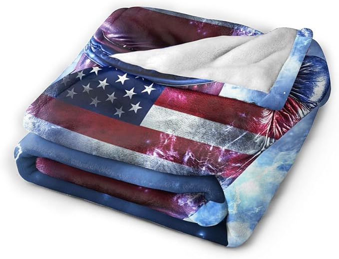 Boxing Throw Blanket Cozy Plush American Flag Gloves Blankets Flannel Fleece Lightweight Fuzzy Party Blanket Gifts for Girls Women Men Boys 60"X50"