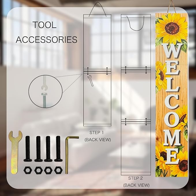 Vertical Wood Welcome Sign for Front Porch Vertical Decorative Sign Front Door Outdoor Indoor Welcome Sign 47.2x7.8 Inch Sunflower Outdoor Decor for Summer Front Porch Decorations.