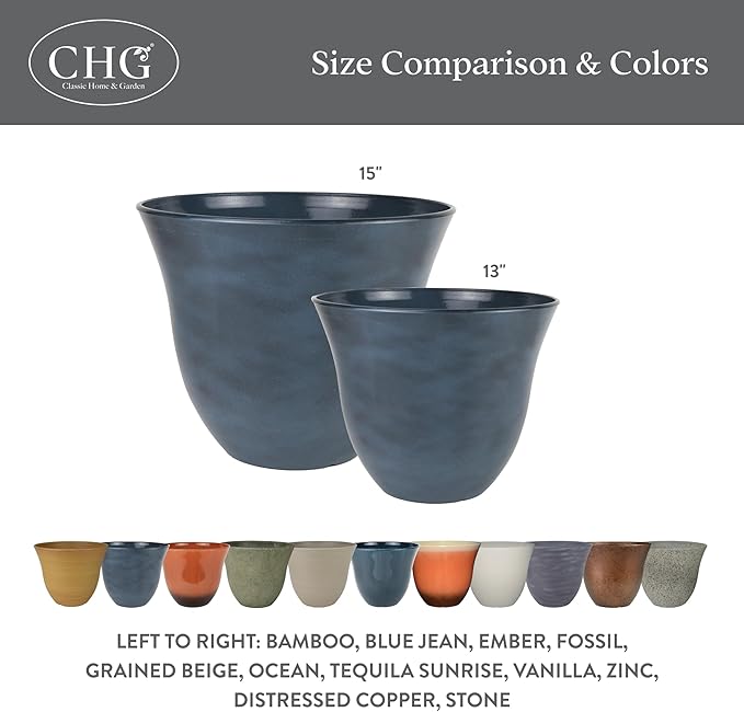 Classic Home and Garden Honeysuckle Resin Planters - Lightweight Indoor & Outdoor Plant Pots - UV-Resistant Plastic Flower Pots - Pot Planters for Flowers & Herbs (13" Tequila Sunrise)
