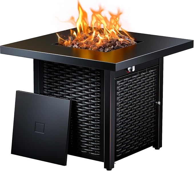 Ciays 32 Inch Propane Fire Pit, CSA-Listed Outdoor Gas Fire Pits 50,000 BTU Steel Fire Pit Table with Lid, Add Warmth and Ambience to Gatherings and Parties On Patio Deck Garden, Black, CIFPT4B