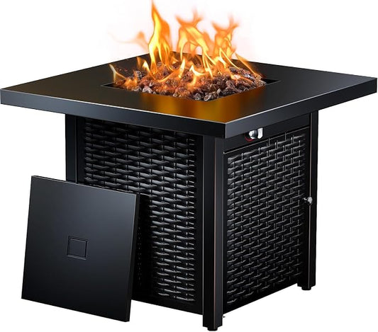 Ciays 32 Inch Propane Fire Pit, CSA-Listed Outdoor Gas Fire Pits 50,000 BTU Steel Fire Pit Table with Lid, Add Warmth and Ambience to Gatherings and Parties On Patio Deck Garden, Black, CIFPT4B