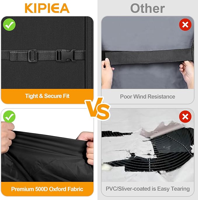 Kipiea Heavy Duty Air Conditioner Cover for Outside Units, Windproof, Anti-UV, Tear & Fade Resistant AC Cover for Winter (28" W x 28" D x 30" H)