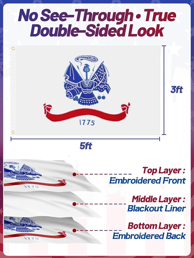 Double-Sided Embroidered Flags for Outside 3x5-210D Oxford Fabric Weatherproof Military Flags with 2 Brass Grommets for Garden Patio Decor, Gift for Veteran & Service Member (White)