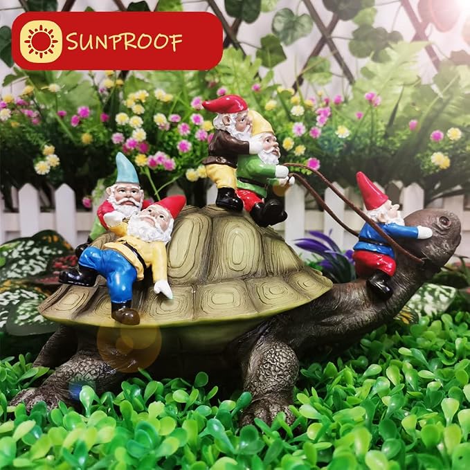 Sunthus Garden Gnomes Decorations for Yard Statues Turtle Outdoor Decor | Funny Resin Art Figurine For Gnome Lovers