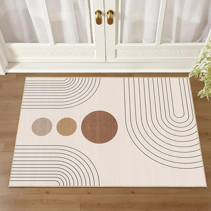 Boho 2x3 Rug for Entryway Modern Geometric Abstract Area Rug Neutral Beige Mid Century Modern Machine Washable Door Mat Contemporary Non-Slip Printed Low-Pile Floor Carpet Kitchen Bathroom Laundry